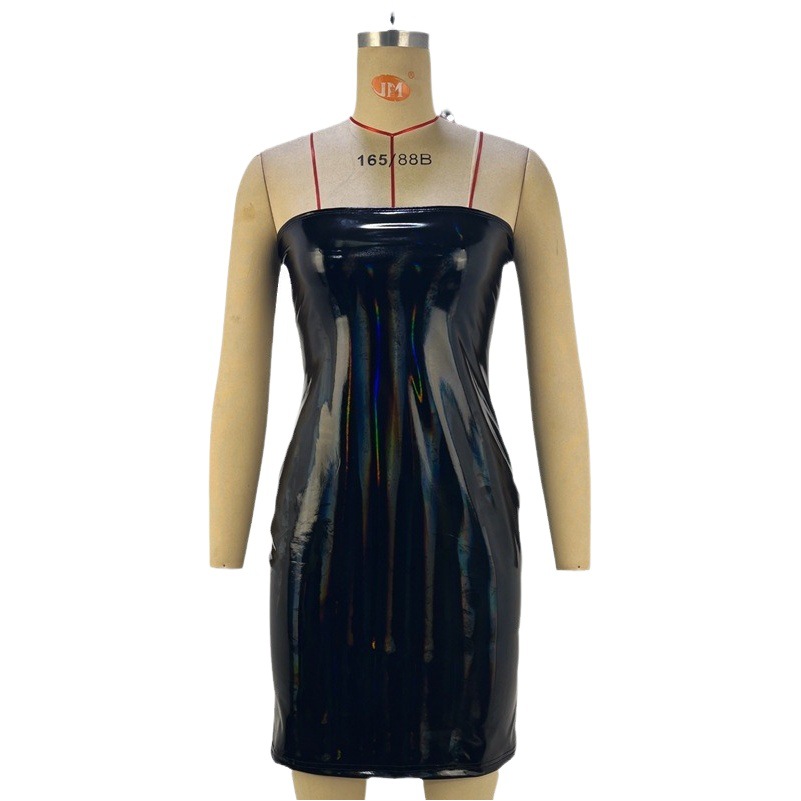 European and American Style Women's Clothing 2024 Autumn and Winter New Fashion Glossy Personalized One-Line Tube Top Dress Women's Skirt Export Wholesale