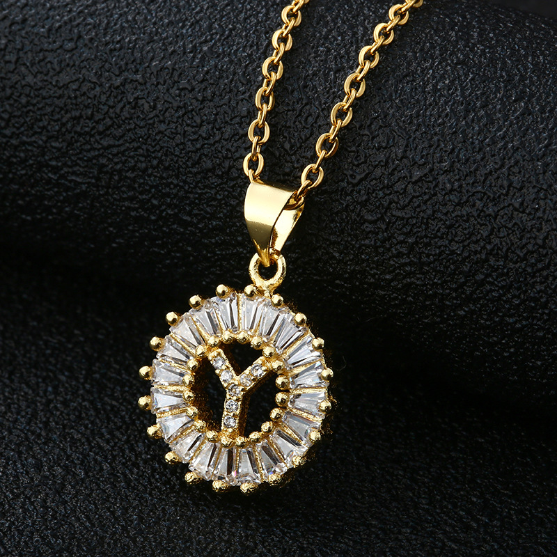 Picture of Letter Necklace Women's Necklace 26 Letters Copper Inlaid Cubic Zircon Vacuum Electroplated Stainless Steel Chain Necklace