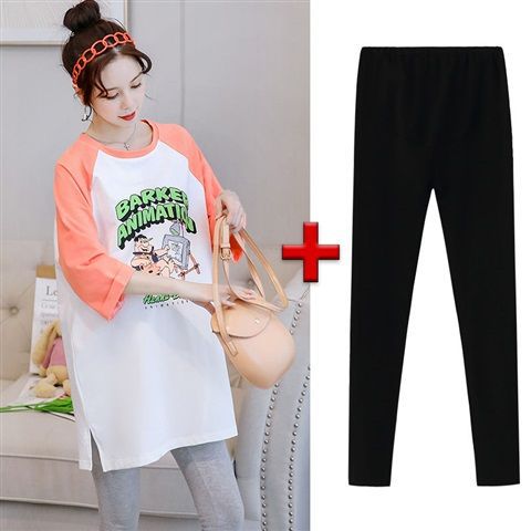 Picture of Pregnant Women's Spring T-shirt Autumn New suit Fashion Two-piece Early Spring Top Base Shirt Summer dress