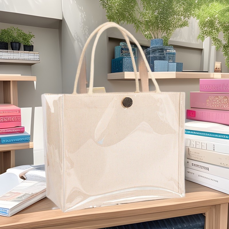 Ready Stock Canvas Tote Bag, Large Capacity, Waterproof, Double-Layer, Snap Button, Shoulder Bag, Handbag, Canvas Bag, Waterproof, Double-Layer