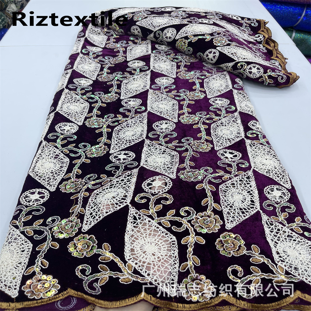 Africa Hot Selling Laser Flannel Rope Embroidered Lace Fabric Dress dress Embroidered Cloth velvet lace