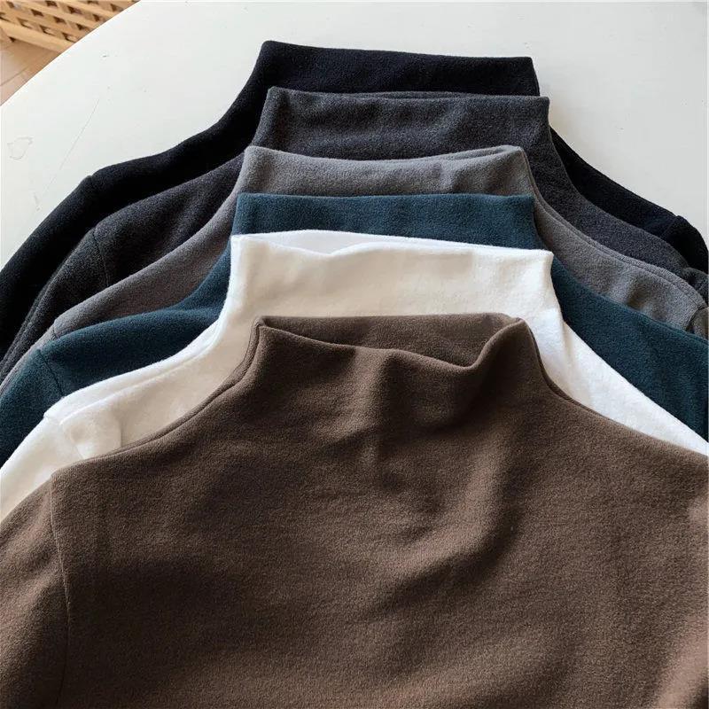 Double-sided Sanding Constant Temperature Half-high Collar Base Shirt Women's Winter Korean-style New Inner fleece-lined Thickened Long-sleeved Top