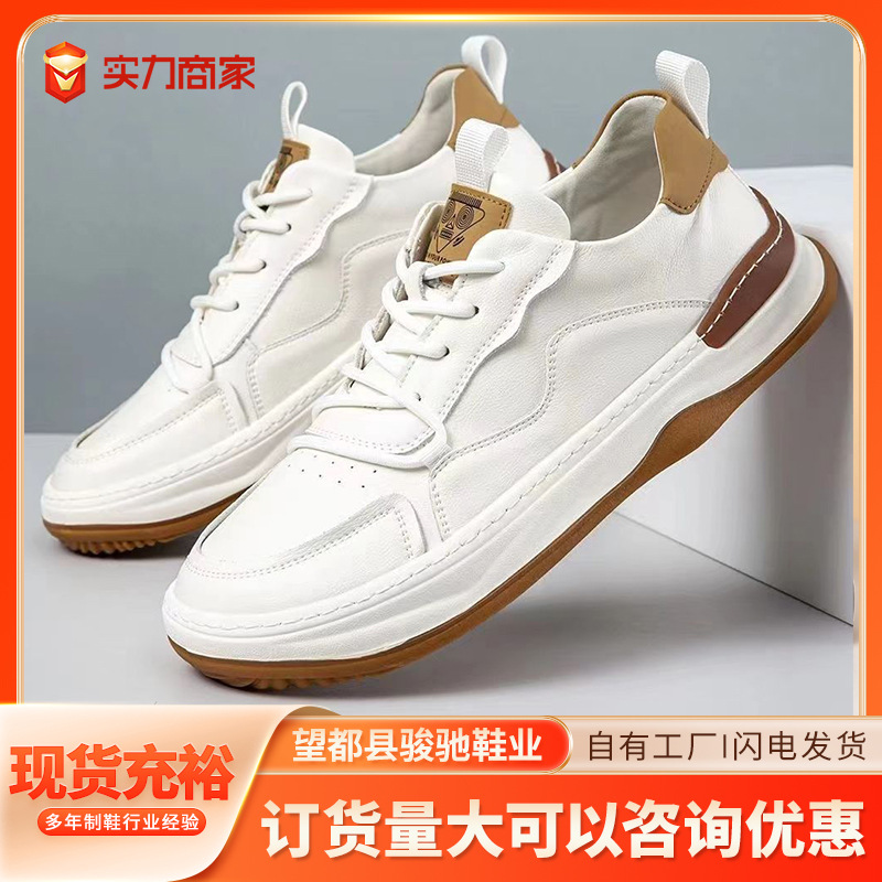 2025 Spring and Summer Men's Shoes New Fashion Trendy Korean Style White Shoes Men's Shoes Soft-Soled Leather Shoes Men's Casual Shoes