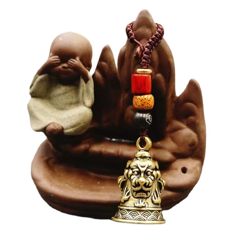 Prajna Jackfruit Multi-Heart Sutra Pure Brass Bell Car Keychain Car Hanging Antique Woven Lanyard Pendant