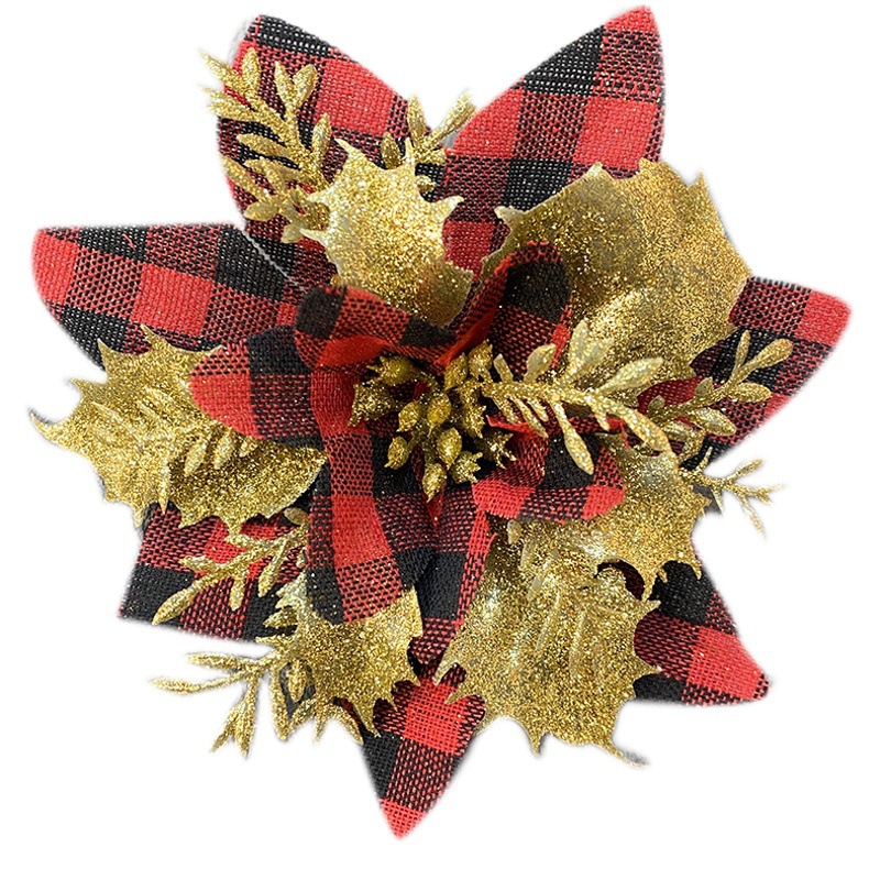 Amazon New Christmas Flower Christmas Red Plaid Christmas Golden Pink Three-dimensional Golden Pink Christmas Decoration