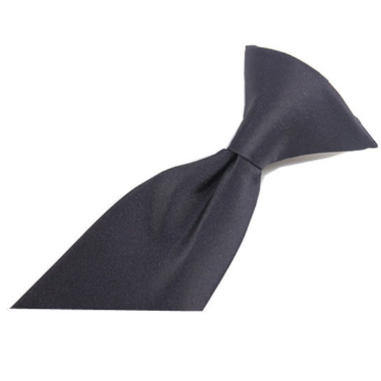 Picture of Black button polyester tie business easy pull lazy solid color tie wholesale iron buckle tie