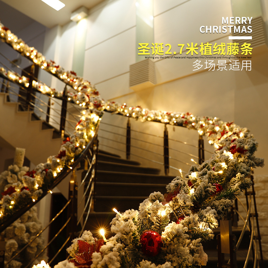 Christmas rattan 2.7 m long flocking rattan Christmas decoration rattan hotel mall bar door hanging decoration