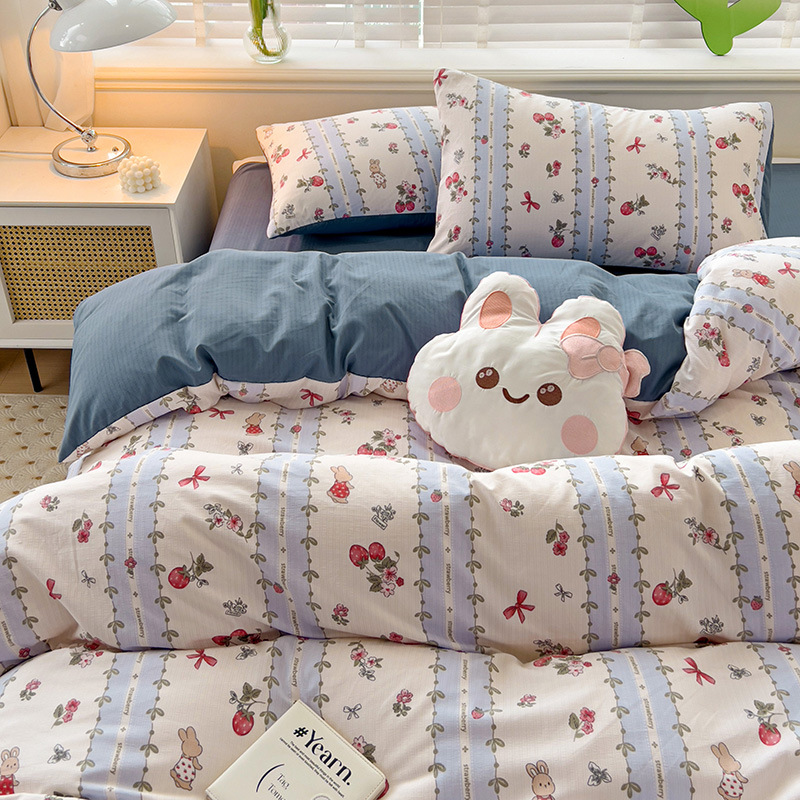 Picture of Category a Maternal and Infant Grade Small Fresh Floral Xiaozhu Cotton Quilt Cover Single Piece Skin-Friendly Washed Cotton Thickeneded Quilt Cover Wholesale