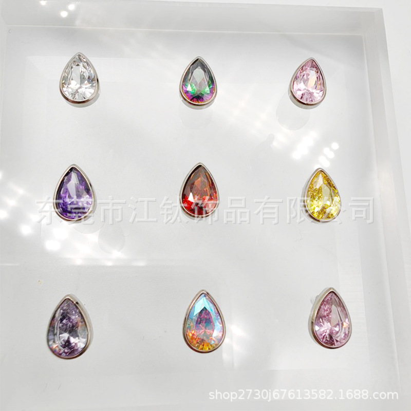 Picture of F136 titanium drop earring inlaid with 5A zircon G23 titanium alloy implant pole human body puncture jewelry teardrop ear bone nail