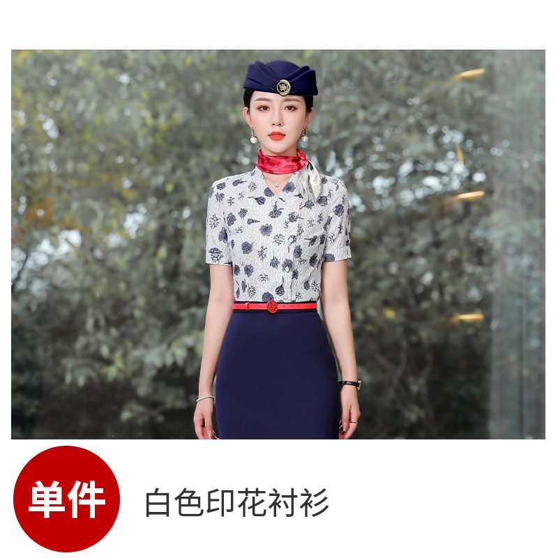 Picture of Factory New Summer Fashion Work Shirt Women's Short-Sleeved Printed Retro Stewardess Professional Shirt Hotel Meal Source Factory