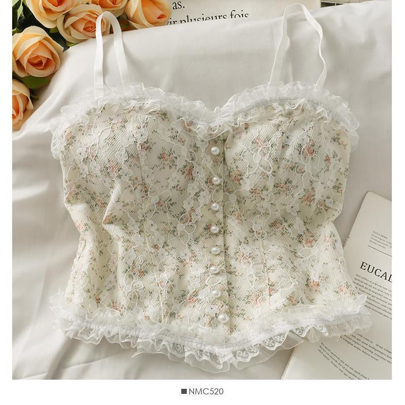 Summer Solid Color Commuter White Lace Vintage Cotton Wave Collar Sling Type Other Sources Bow Sling Top