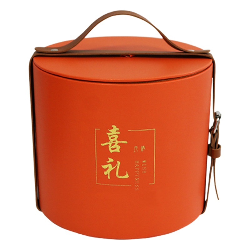 Ready-Made Practical Leather Round Gift Packaging Empty Box with Lid Satchel Belt Wedding Bridesmaid Gift Tea
