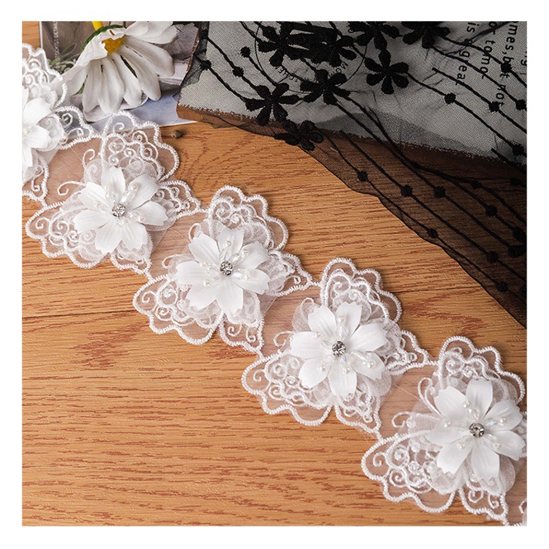 6.5cm Wide White Multi-Layer Handmade Bead Embroidery Butterfly Lace Lolita Garment Decoration Accessories