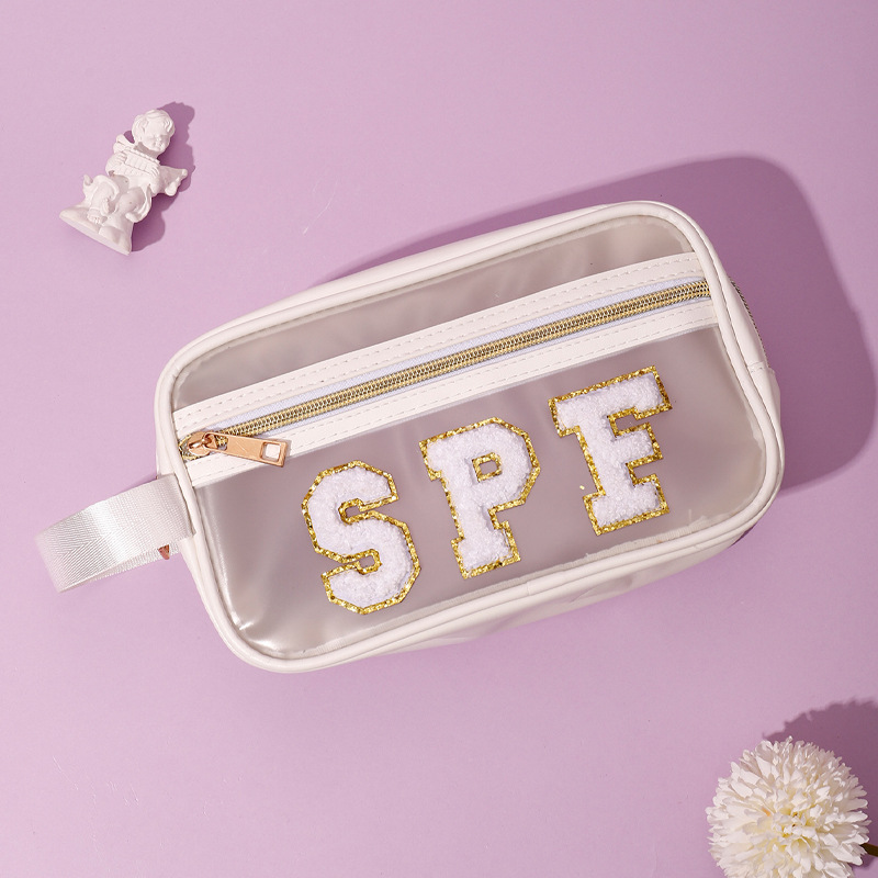 Picture of Amazon hot chenille letter portable transparent cosmetic bag PU portable large capacity storage bag wholesale in stock