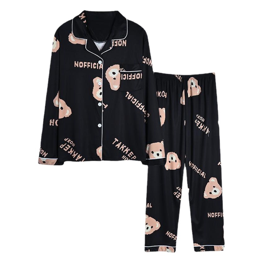 Cross-Border Pajamas for Women, Spring and Autumn Long-Sleeved Large Size Cardigan Lapel Suit, Middle-Aged Mother's Home Clothes That Can Be Worn Outside Cartoon