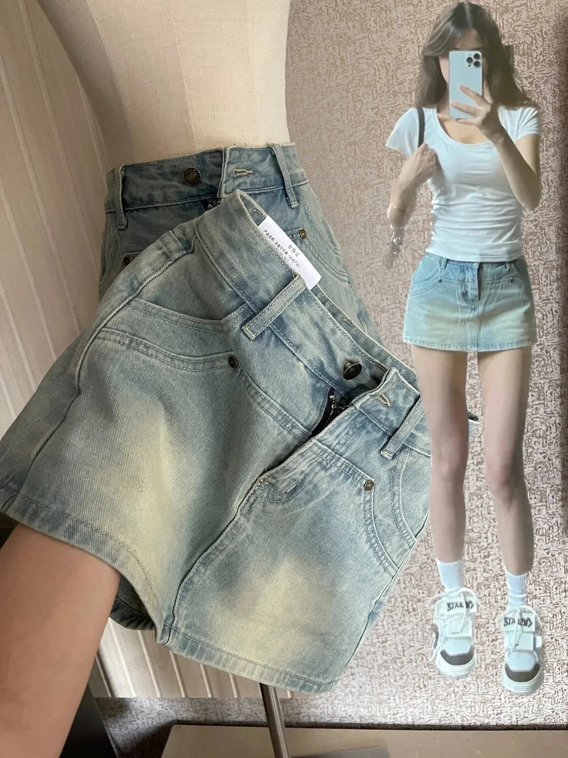 American High-Waisted A-Line Denim Short Skirt for Women 2025 Spring and Summer New Slim Culottes Sexy Tight Hip Skirt