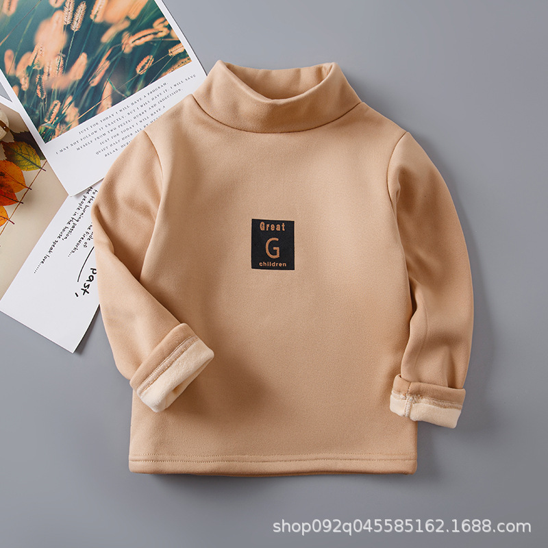 Picture of 2025 Kidsren's Bottoming Shirt Half Turtleneck Fleece-Lined Stripesd Long-Sleeved Warm Top for Boys and Girls Trbottomy Korean Style Autumn and Winter Kidsren's Clothing