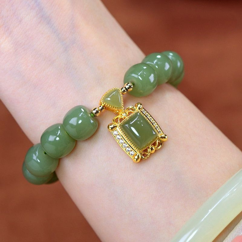 New Ruri Sheng Natural Imitation Hetian Jade Bracelet Retro Elegant Niche Design Sense Bracelet Tanabata Gift