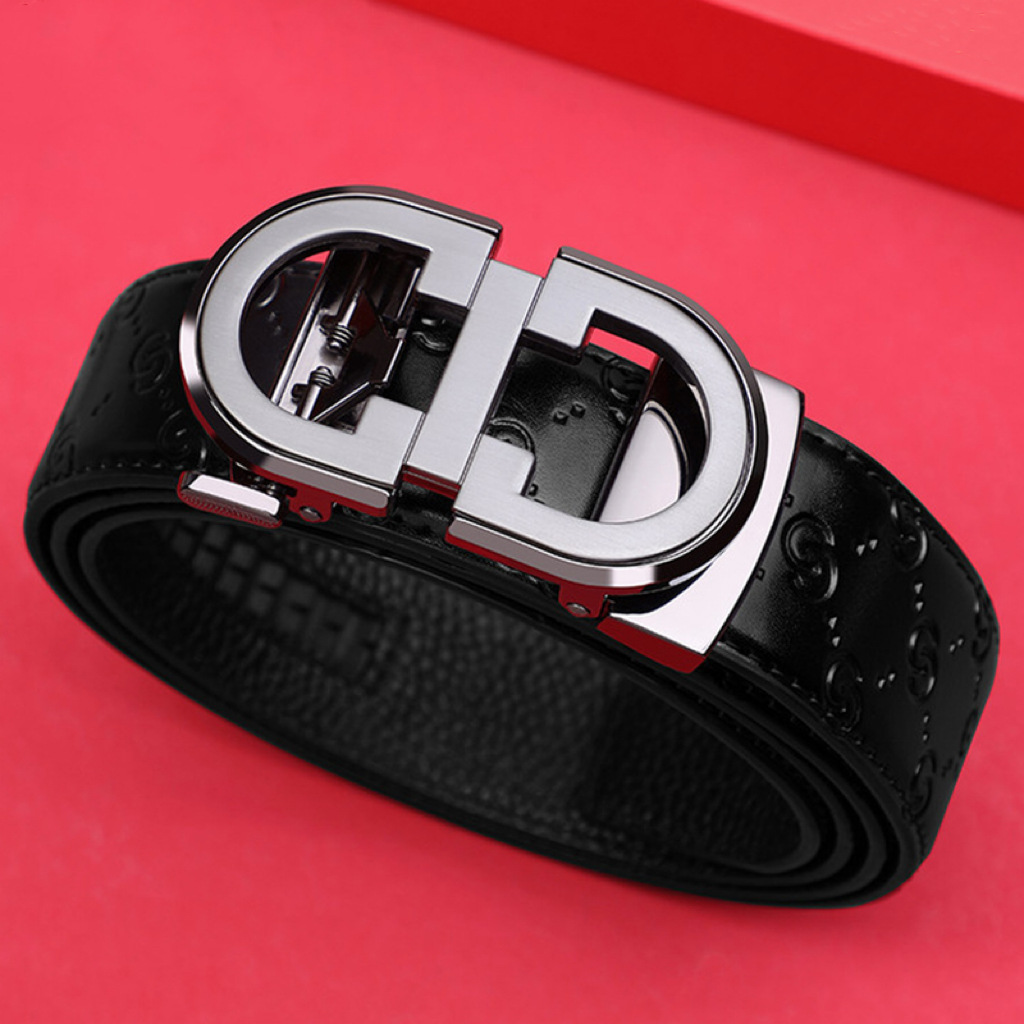 New Men's Leather Belt Genuine Leather Casual Fashion Versatile Automatic Buckle Belt Cowhide High-End Personalized Simple Trouser Belt