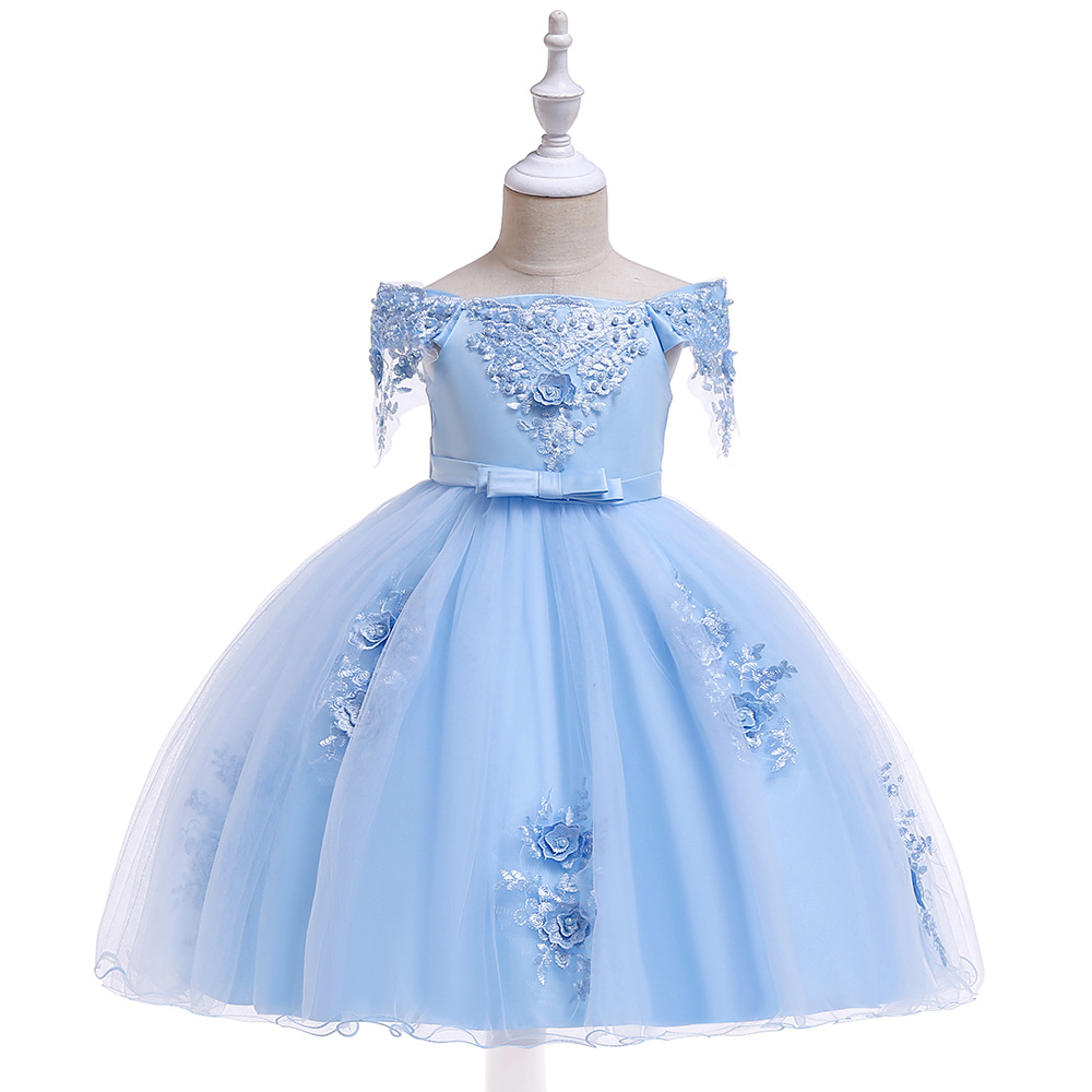 Picture of 2024 Children's Dress Hair-generation Wedding Dress Girl's Beaded off-shoulder Dress Bow Flower Children's Puffy Princess Dress
