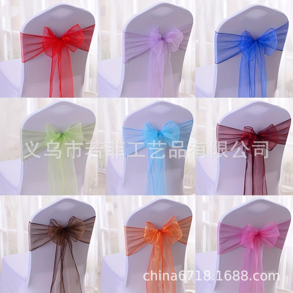 Organza chair back yarn ribbon glass yarn chair back flower bow wedding wedding chair back decoration organza ribbon