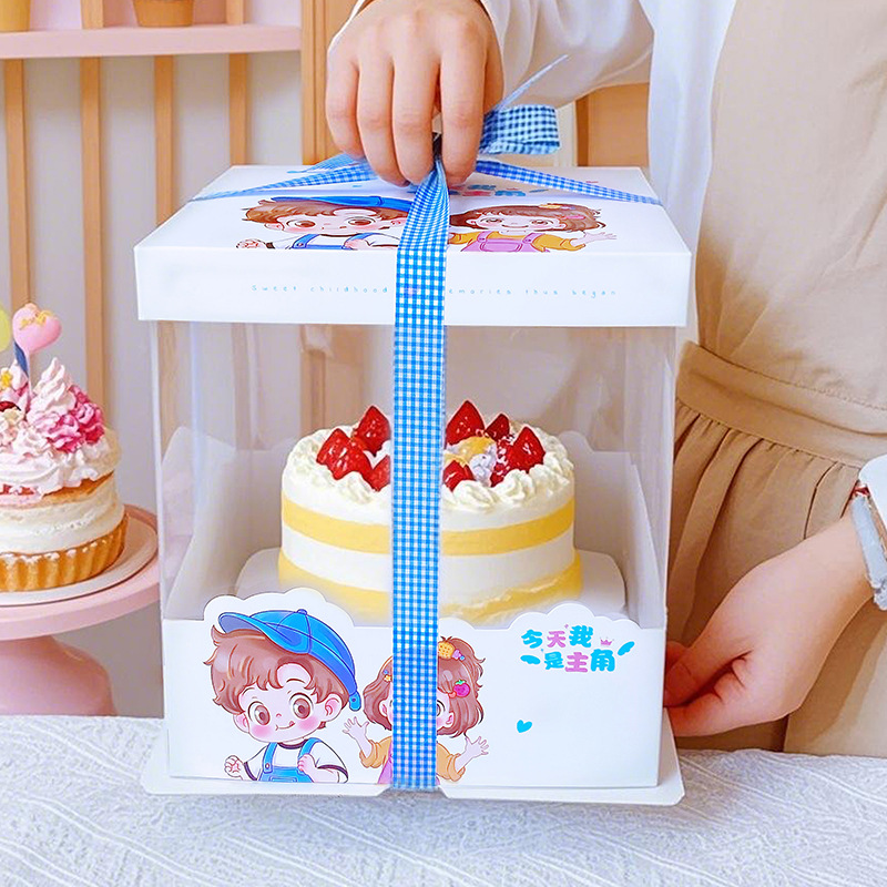 Internet Celebrity Birthday Cake Box Six 6inch 8inch Heightened and Thickeneded Transparent Packaging Box Boys and Girls Box One Piece Wholesale