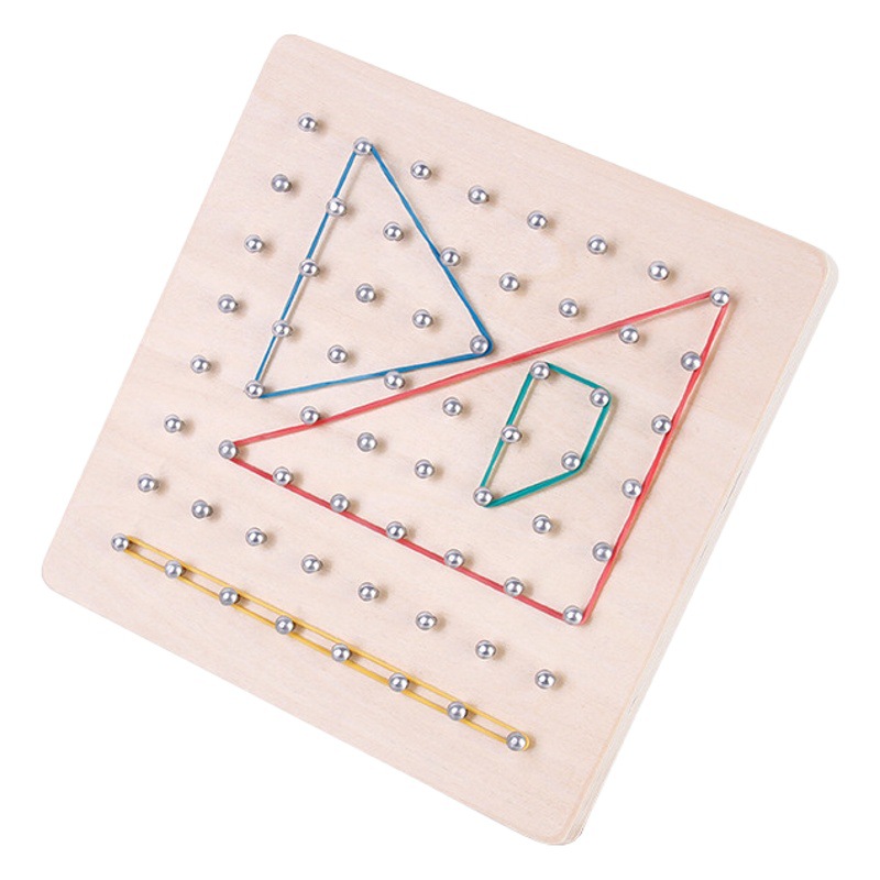 Picture of Wooden Early Education Mathematics Nail Board Geometry with Card Graphics Creative Rubber Band Nail Board Kindergarten Montessori Teaching Aids