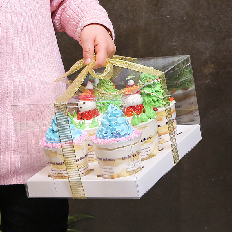 Cupcake Box Transparent Paper Cup 2-Cup 4-Cup Muffin Cup Packaging Box Cakebox Baking Packaging Box
