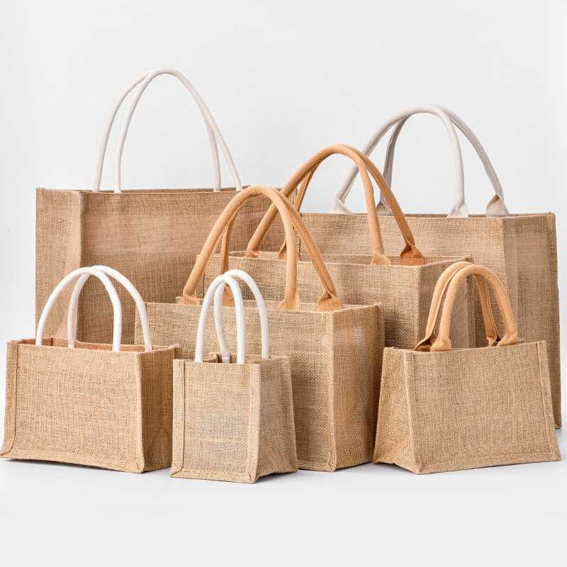 Linen handbag canvas bag jute cotton linen women's fashion outing A4B5 large capacity bag Bento shopping bag