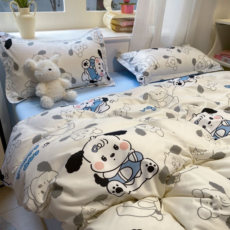 Picture of Washed Cotton Bed Sheet Four-Piece Set, Fresh Style Duvet Cover, Simple Ins Student Dormitory Three-Piece Duvet Cover Set