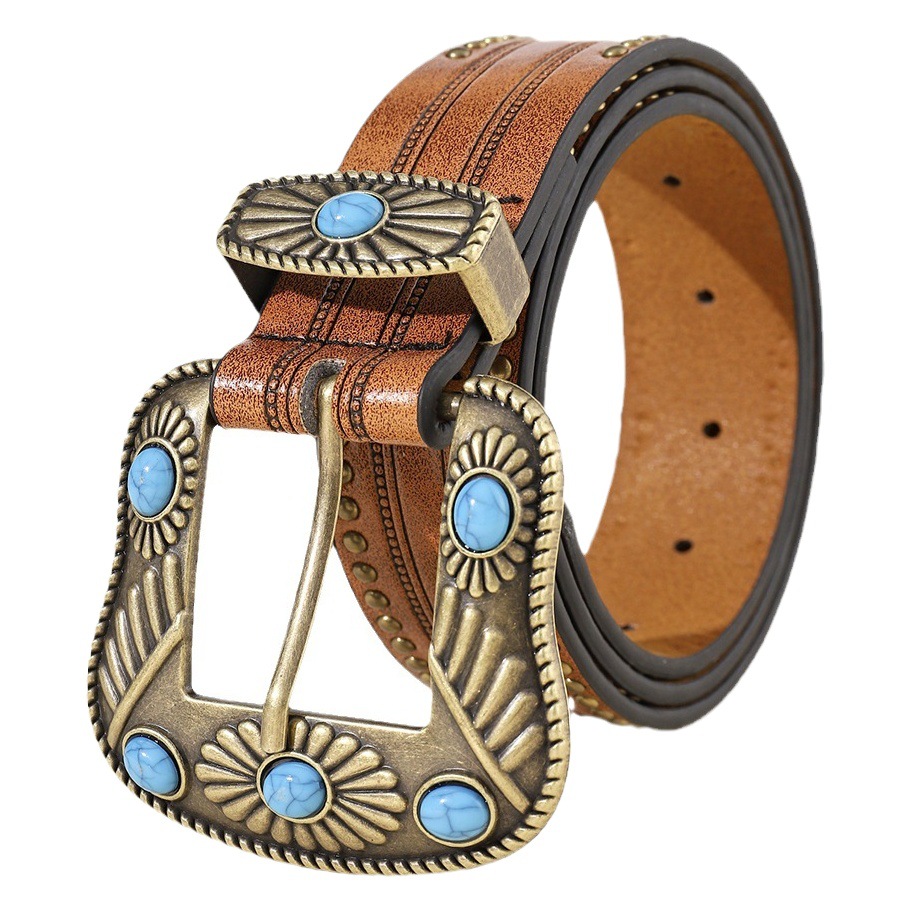 Bohemian Ins Western Cowboy Women's Retro Turquoise Belt Beaded Belt Women's Belt Waist