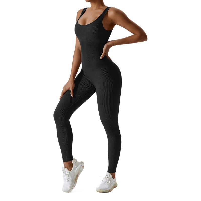 Step into European and American seamless yoga thread jumpsuit fitness outdoor sports trousers backless one-piece trousers for women