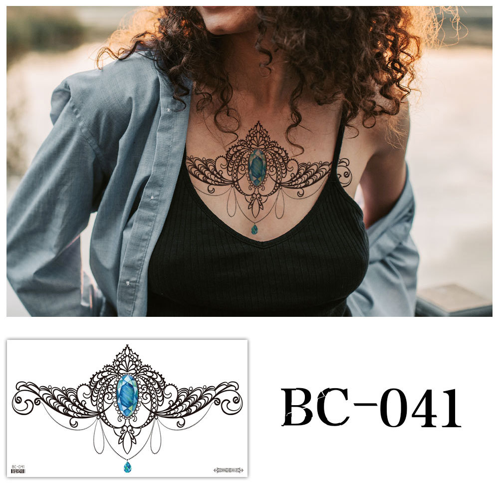 Picture of 2022 new cross-border supply waterproof tattoo stickers simple black and white flower sternum stickers personalized tattoo wholesale