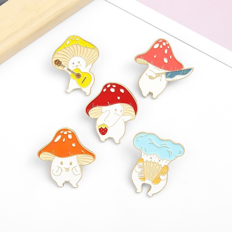 Picture of Cartoon cute 21 mushroom suit mushroom man and frog alloy brooch suit cute anti-light badge