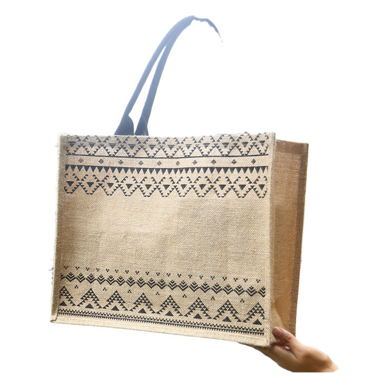 No print flax bag Embroidery printing waterproof linen bag fashion jute tote bag large capacity shopping bag logo printing