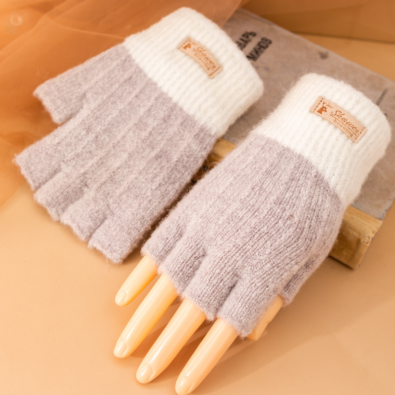 Korean half-finger wool gloves for women and students in autumn and winter plus velvet padded cycling writing cold and warm