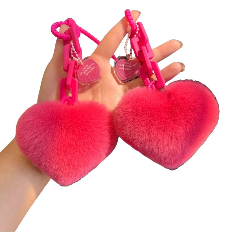 Creative silicone real Rex rabbit fur love chain keychain exquisite schoolbag pendant couple ornaments car key chain