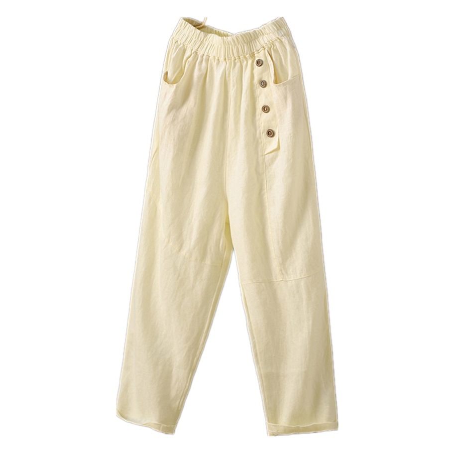Pure Linen Pants Women's Summer 2022 New Arrival Loose Loose White Hallen Pants Women's Thin Cotton and Linen Ankle-length Pants