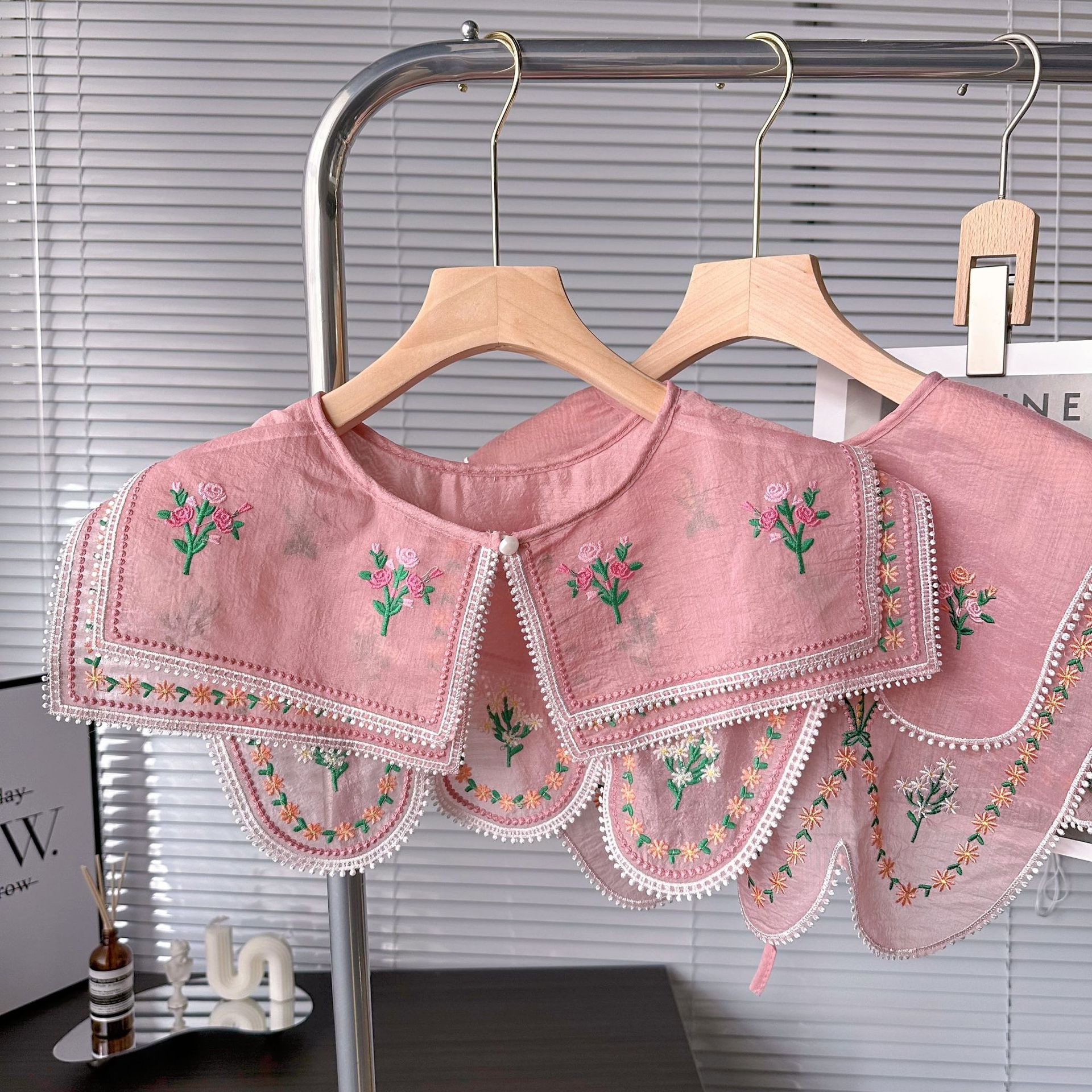 Picture of New Double-Layer Exquisite Pink Embroidery Buttoned Colorful Small Flower Pastoral Style Shawl Bilateral Wave Style Wholesale
