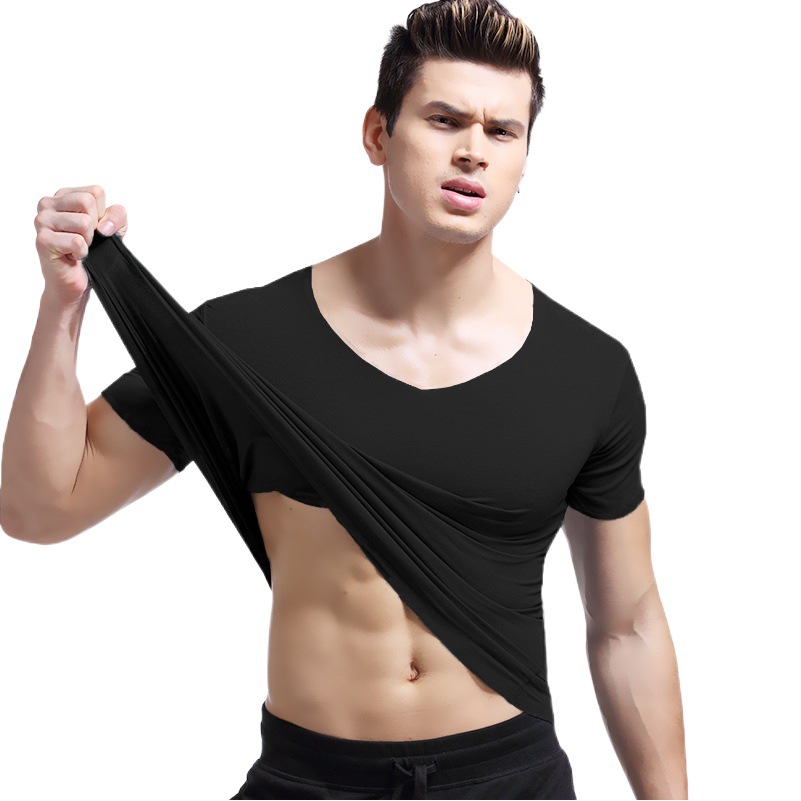 Ao Element Thin Men's Seamless Short-Sleeved T-Shirt V-Neck Solid Color Tight Base Shirt Slim-Fit Underwear Cassette T-Shirt