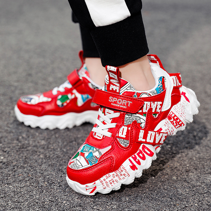 Boys shoes 2024 autumn new leather waterproof national fashion elements casual comfortable trend soft bottom sneaker