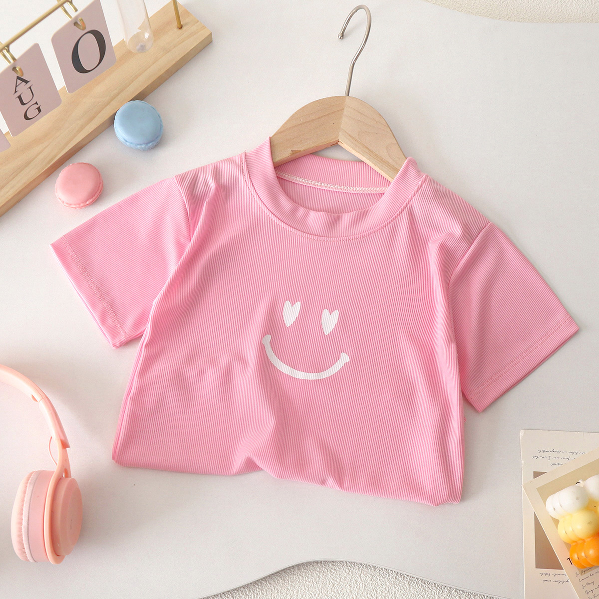 Picture of Cool Summer Candy Color Kidsren's Summer Short-Sleeved T-Shirt Round Neck Ice Silk Shaking t Baby Boy Girl Top Pure Color