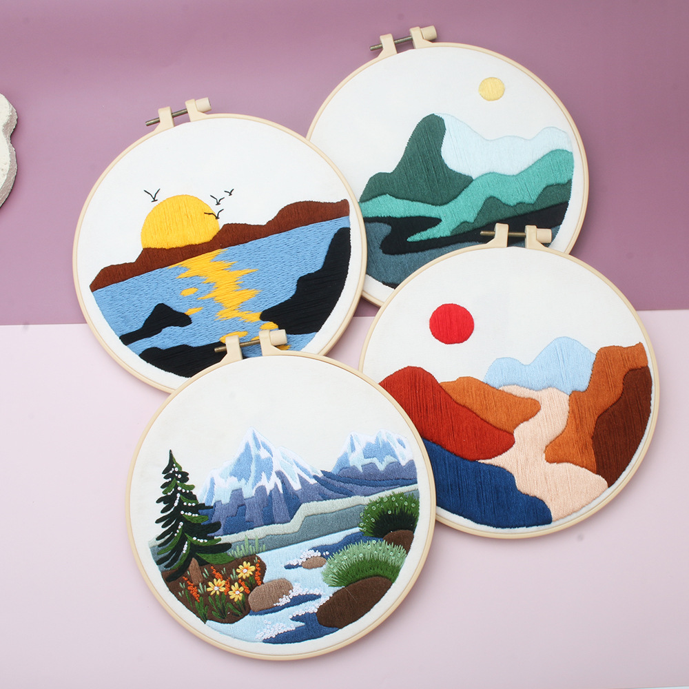 cross-border english embroidery diy material bag kit splendid mountains and rivers handmade embroidery material bag