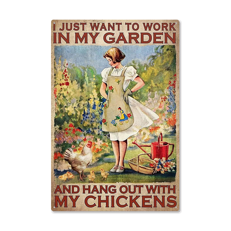 Picture of Cross-border American Country Retro Flower Figure Tin Painting Garden Pastoral Balcony Wall Wall Wall Old Decoration Pendant