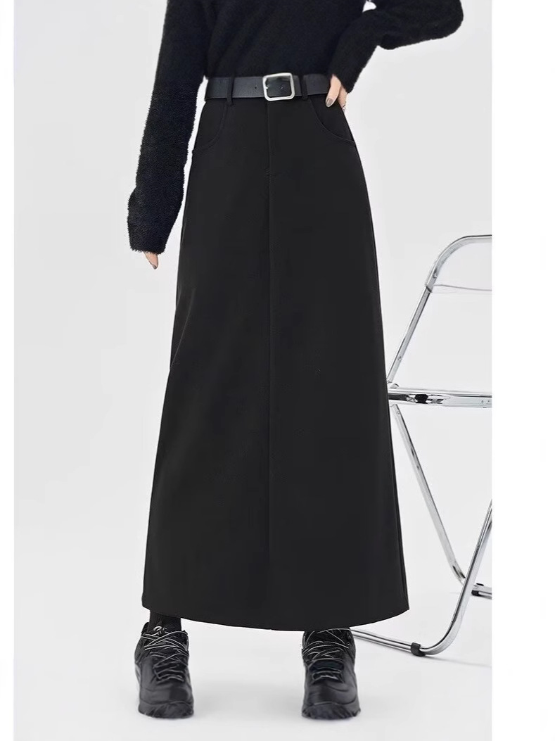 Thickened Woolen Suit Skirt Women's Autumn and Winter New High Waist Slimming Split Straight Long Hip Long Skirt