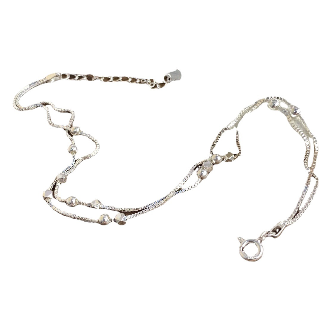 S925 Sterling Silver Korean Double Layer Design Shattered Silver Anklet Simple Personality Versatile