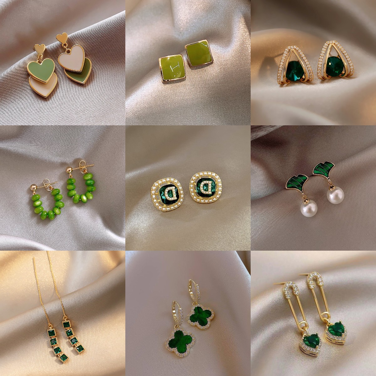 925 Silver Needle Green Geometric Small Fragrant Style Earrings Design Earrings Elegant Personalized Silver Needle Wholesale