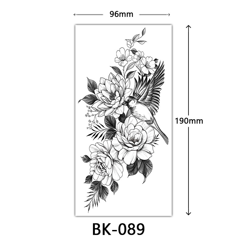 Picture of Cross-Border Supply of Sketch Flower Tattoo Stickers, Sketch Tattoo Stickers, Rose Flower Black and White Flower Tattoo