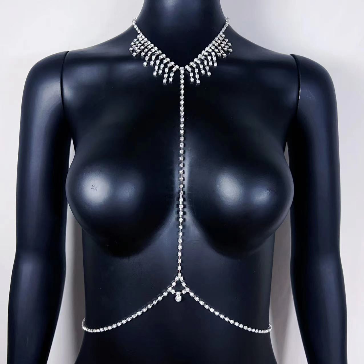 Picture of European and American Simple Beach Style Sexy Bikini Creative Body Chain Rhinestone Tassel Diamond Chest Chain Women's Waist Chain