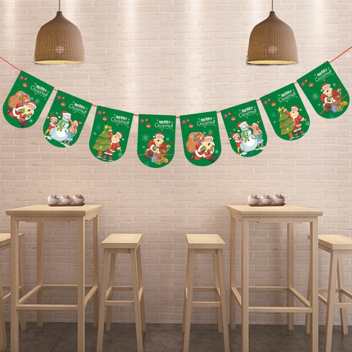Picture of Christmas Decorations Christmas Pull Flag Hanging Flag Holiday Banner Party Decoration Paper Cartoon Christmas Pull Flower String Flag